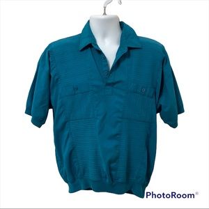 Vintage Alexxus Polo Shirt Mens Size XL Aqua Blue Banded Waist Short Sleeve